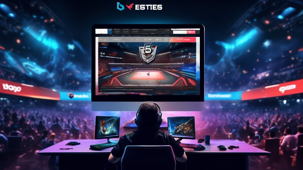 Create an image that captures the excitement of esports betting with a focus on community recommendations. The scene should include a desktop computer displaying a Reddit thread about Top 5 Best Esports Betting Sites, with various users upvoting and commenting. Surrounding the computer, showcase vibrant visuals from popular esports games like League of Legends, Dota 2, and Counter-Strike: Global Offensive. Include logos of top recommended esports betting sites subtly in the background to emphasize their endorsement by the community. The atmosphere should be dynamic and engaging, reflecting both the high energy of esports and the collaborative spirit of Reddit.