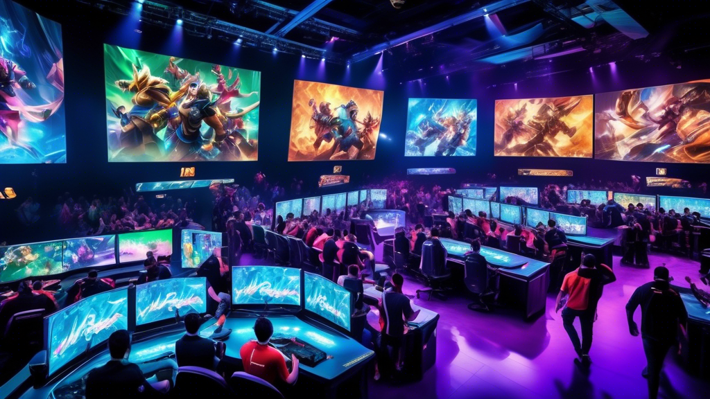 Create an image of a vibrant esports scene featuring a League of Legends (LoL) competitive match in action, with players intensely focused on their screens, surrounded by colorful graphics representing various champions from the game. In the foreground, include a large digital display showcasing betting odds and strategies for the S12 season. Capture the excitement and energy of a gaming tournament atmosphere with fans cheering in the background, emphasizing the competitive nature of esports betting and strategy.