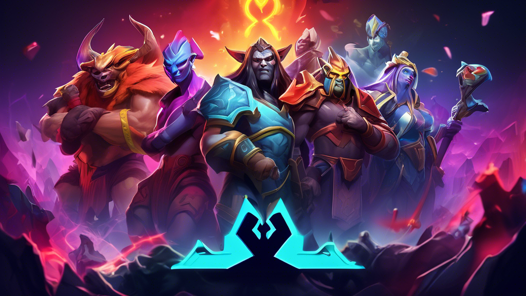 Create an image that visually represents Dota 2 esports betting strategies. Include elements such as a digital betting platform interface, colorful character designs from Dota 2, charts showcasing betting odds, and a strategic game map in the background. The scene should convey excitement and strategy, with a futuristic look and vibrant colors to capture the essence of the game and betting culture.